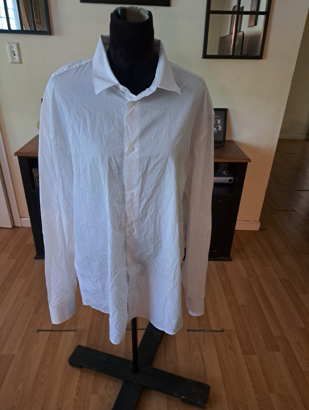 XXL H&M Cotton White Long Sleeve Button Front Dress Shirt With Collar
